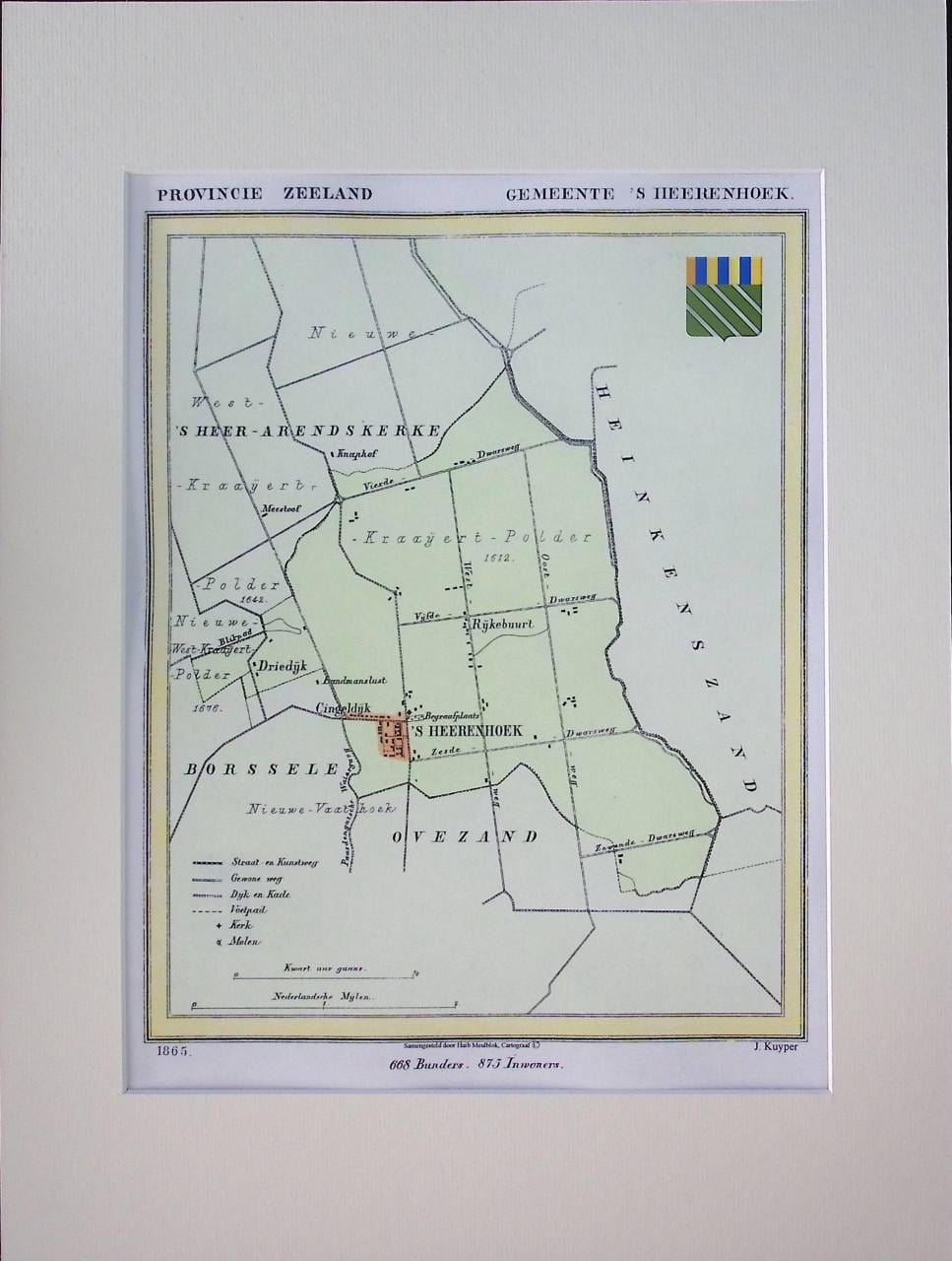Kaarten Zuid-Beveland, gemaakt door J. Kuyper, nu ingekleurd.
