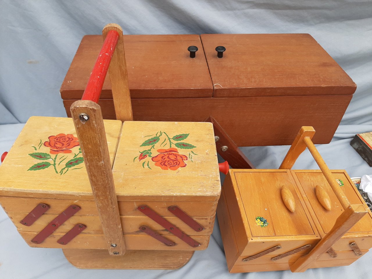 3 oude houten naaidozen