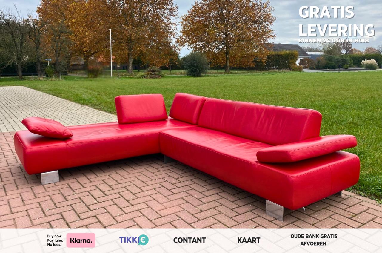 GRATIS LEVERING HEEL NL Montel Rode Echt Leer Hoekbank