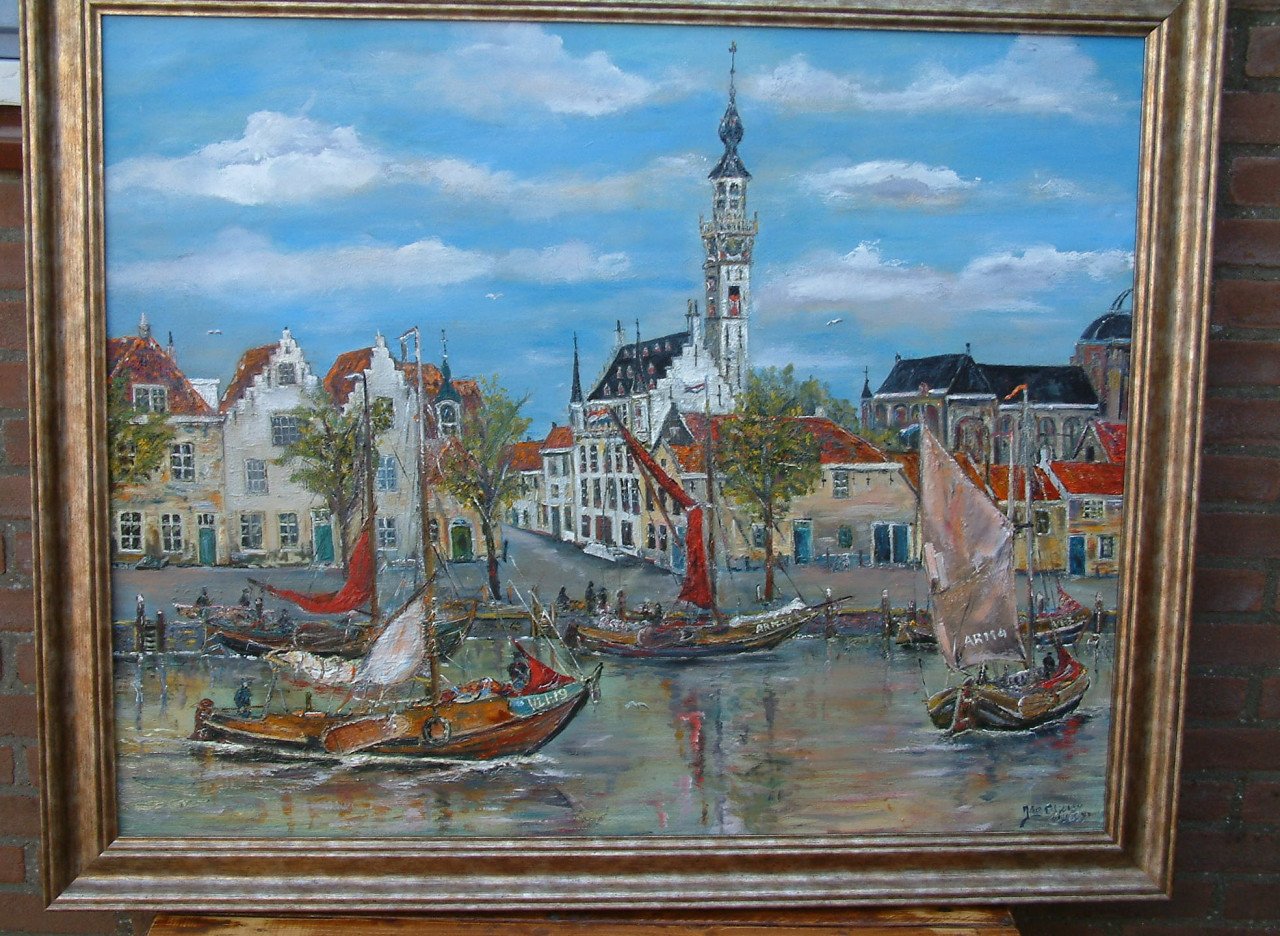 Water en wind schilderijen  jac Caljouw Beste stuurlui staan aan wal