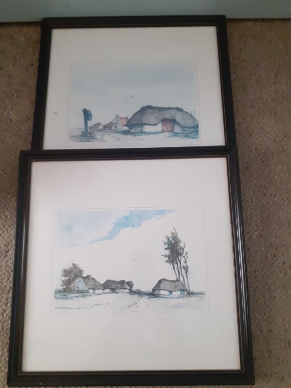 2 boerderijtjes aquarellen