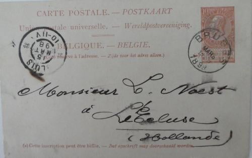Briefkaart, 1898, Brugge (B) – L’Ecluse/Sluis (NL)