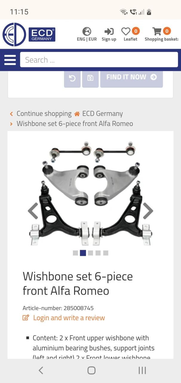 Auto onderdelen voor een Alfa Romeo