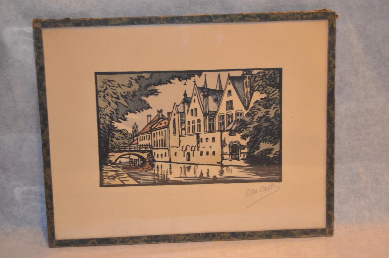 4 Etsjes gesign. 'van Oost' dorps / stadsgezichten