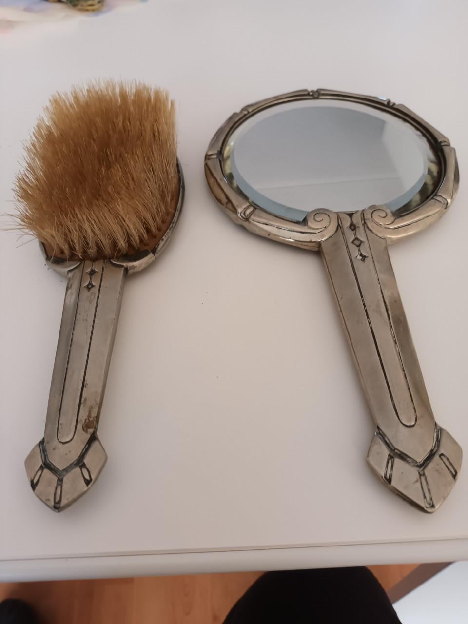 Antieke zilveren borstel en Spiegel mogelijk Art Nouveau-of Art Deco