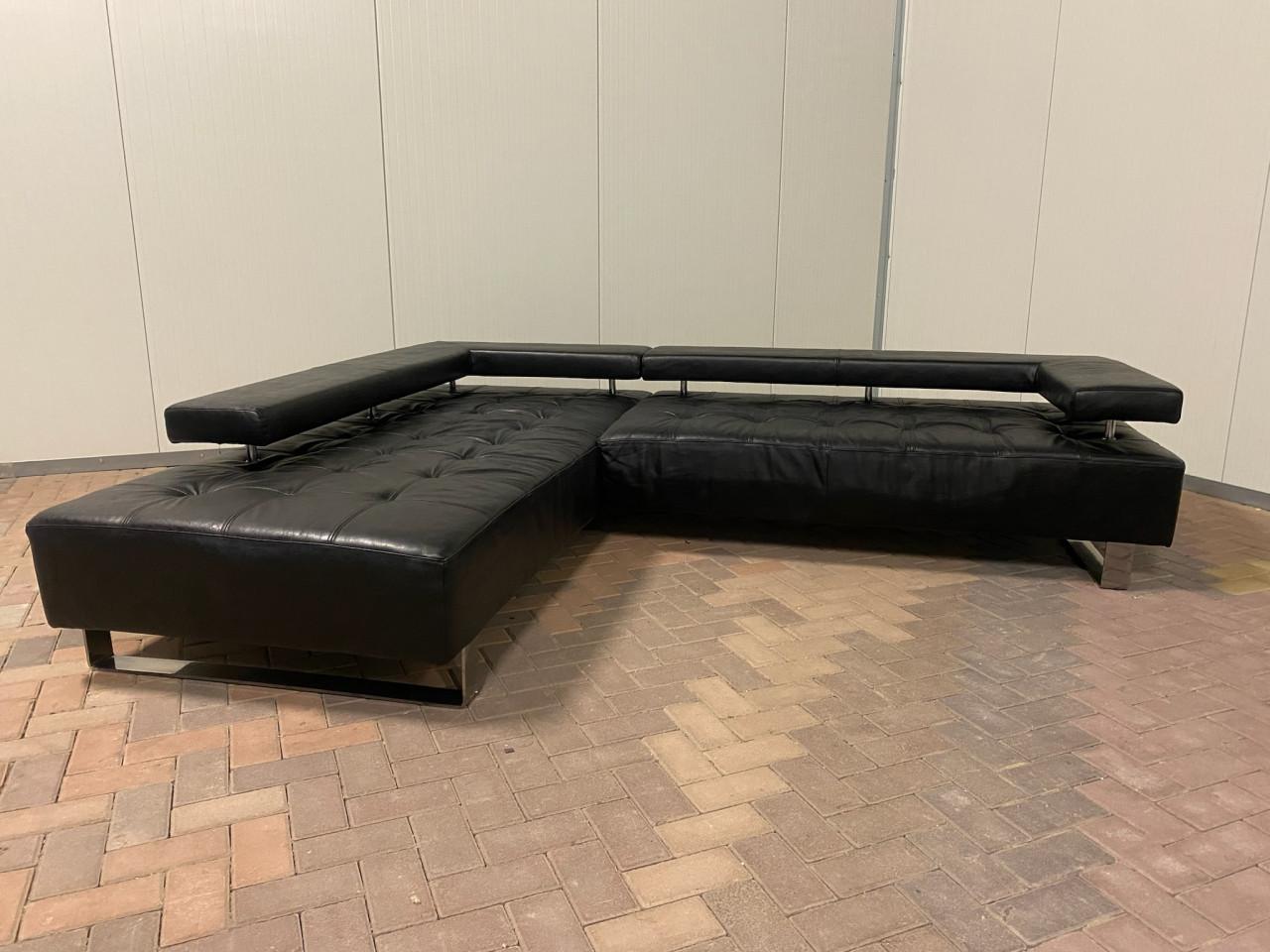 GRATIS LEVERING HEEL NL Zwarte Montel Echt Leren Hoekbank