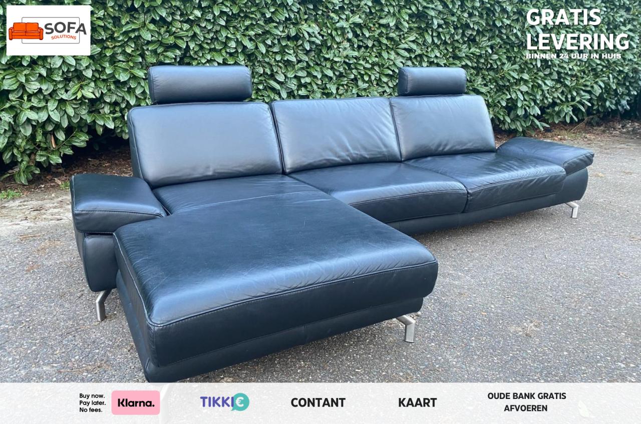 Henders & Hazel Zwarte Hoekbank-Premium Europees Comfort-Echt Leer