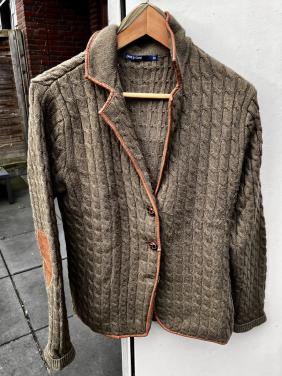 Vintage Groen Gebreid Wollen Vest met Kabelmotief