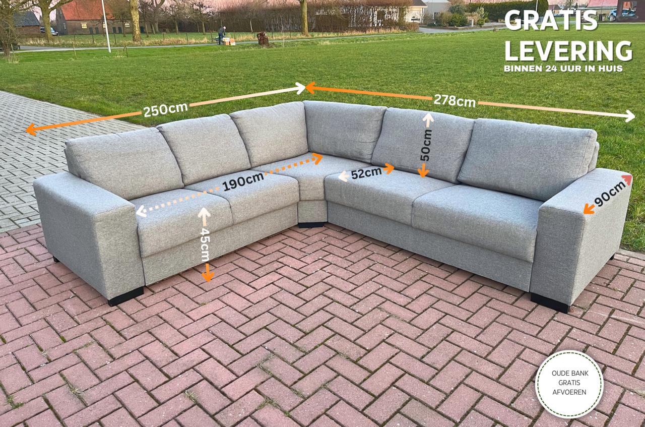 Mooie Grijze Stoffen Hoekbank – Moderne Lounge Zit – Gratis Levering