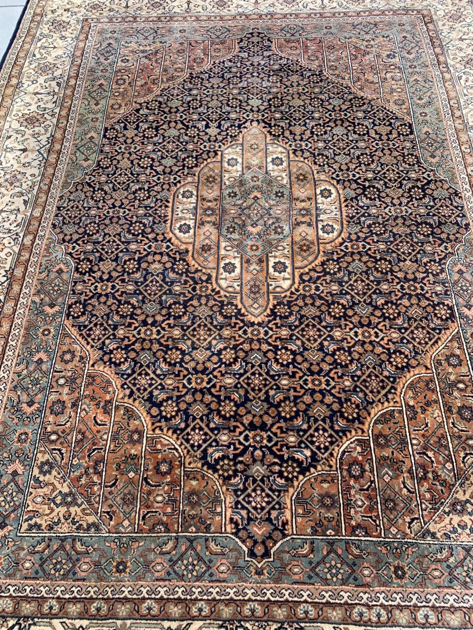 🤎Prachtig Sfeervol Blauw-Bruin Handgeknoopte Bidjar uit India🤎
