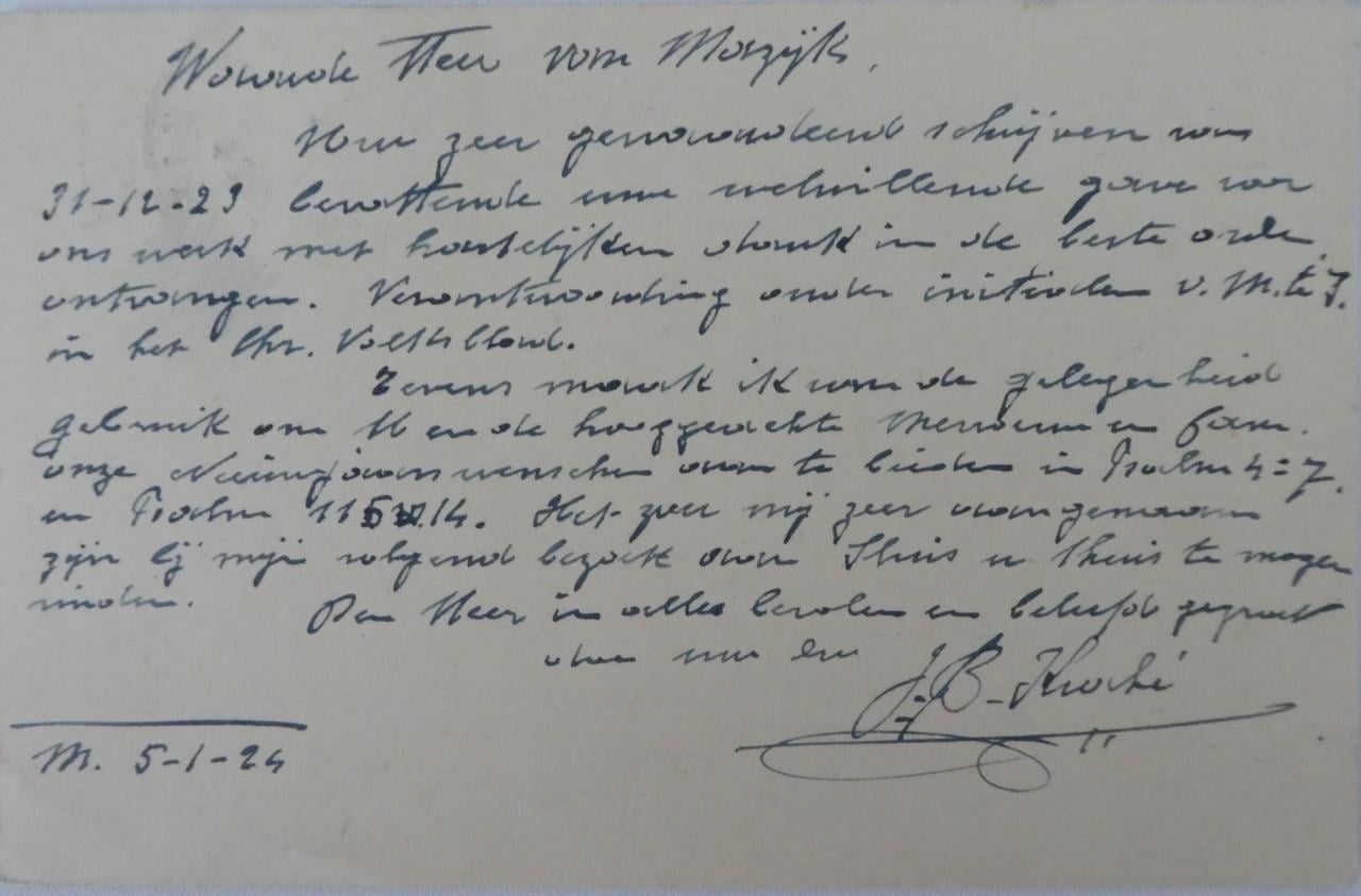 Briefkaart, 1924, Meenen (B) – Sluis