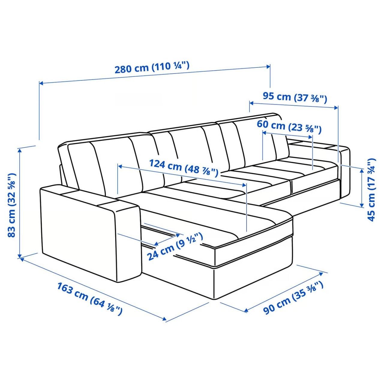 3-zitsbank met chaise longue, IKEA Kivik