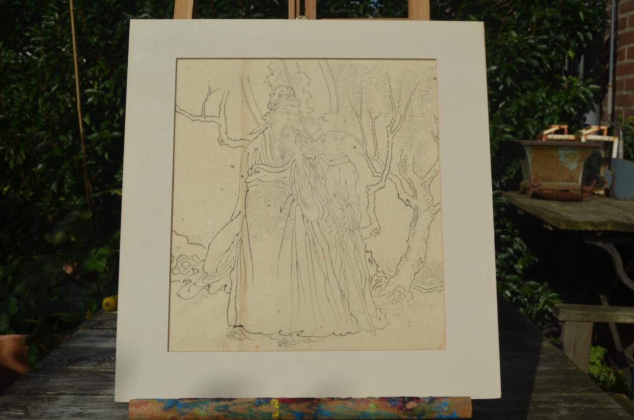 Mooie Chinese tekening ca. 1900 (2) deels geinkt.