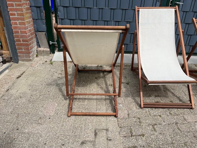 4 inklapbare strandstoelen met teakhouten frame