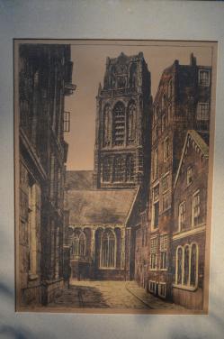 Ets Laurenskerk Rotterdam gesig. Jac. van Schip (?)