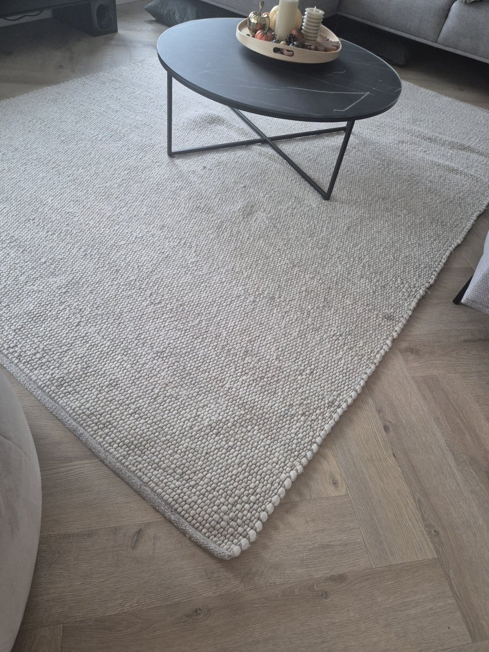 Wollen beige vloerkleed
