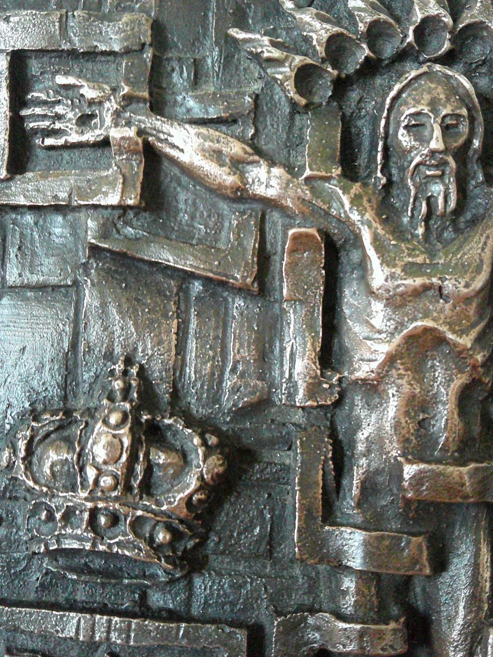 ZWAAR BRONZEN PLAQUETTE KRUISIGING, SPAANSE KUNSTENAAR