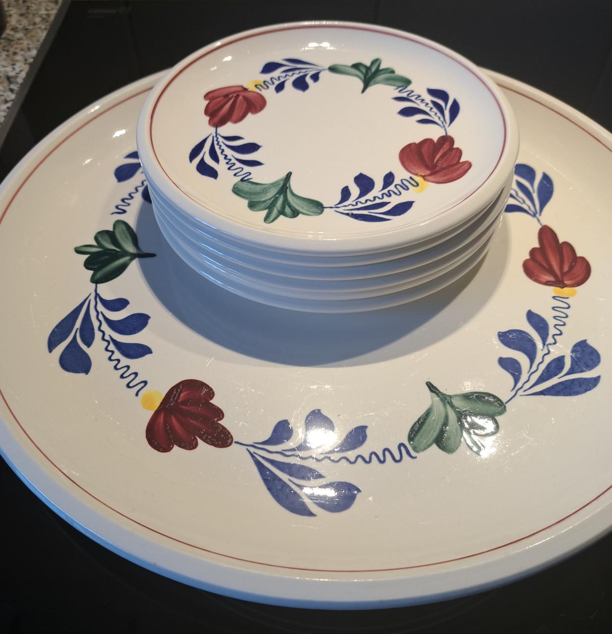 Boerenbont taartschaal en bordjes