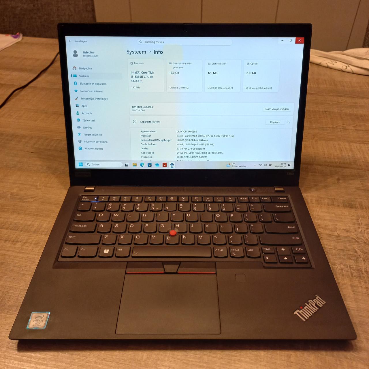 Lenovo ThinkPad T490 i5-8365U 16GB 256GB Office W11