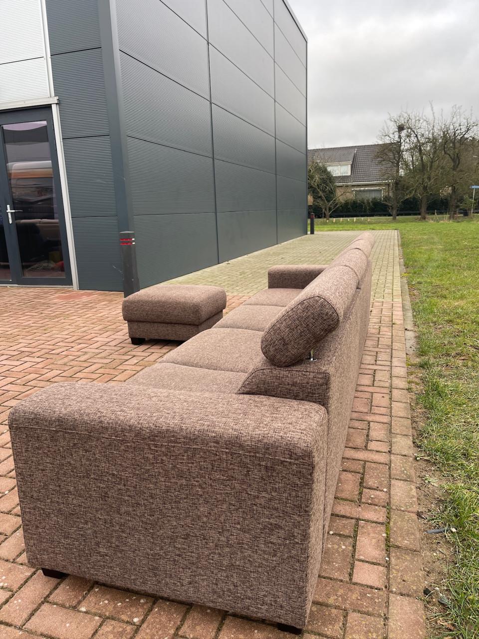 Grote Stoffen Bruine Hoekbank 4-Zits + Hocker-Gratis Levering NL