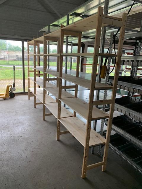 Nieuwe houten magazijnstelling in velen maten.