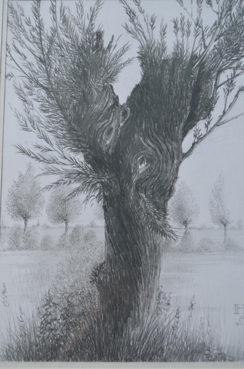 9 x Hendrik Voskuijl (1893 - 1980) potloodtek. bomen (2) o.a. Ommen