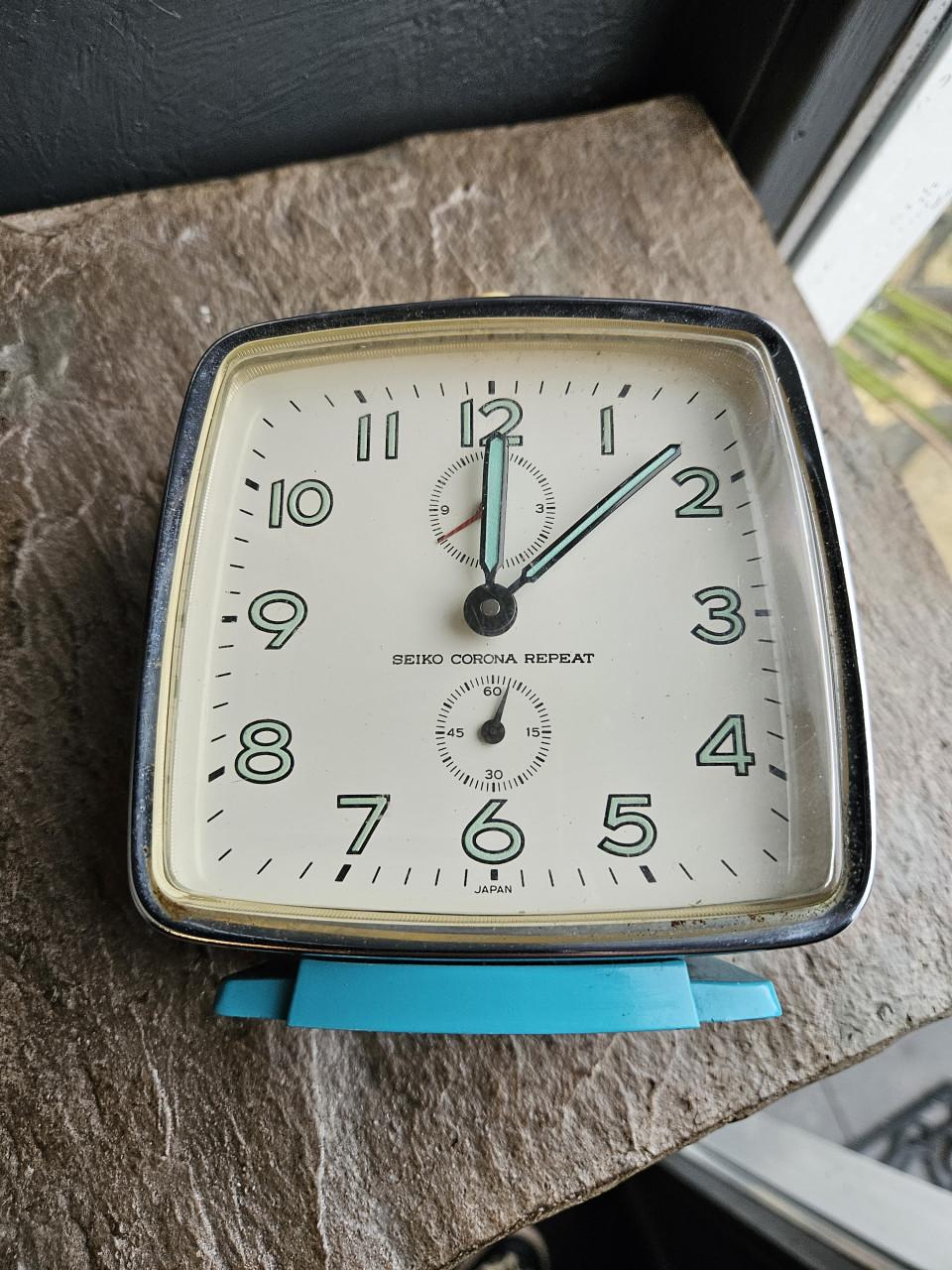 Vintage Seiko Corona Repeat Wekker - Turquoise space age