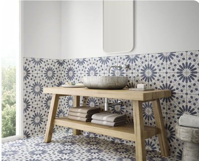 3030-335 ca 22 m² decortegels blauw/wit/grijs, 44x44 cm, per m²