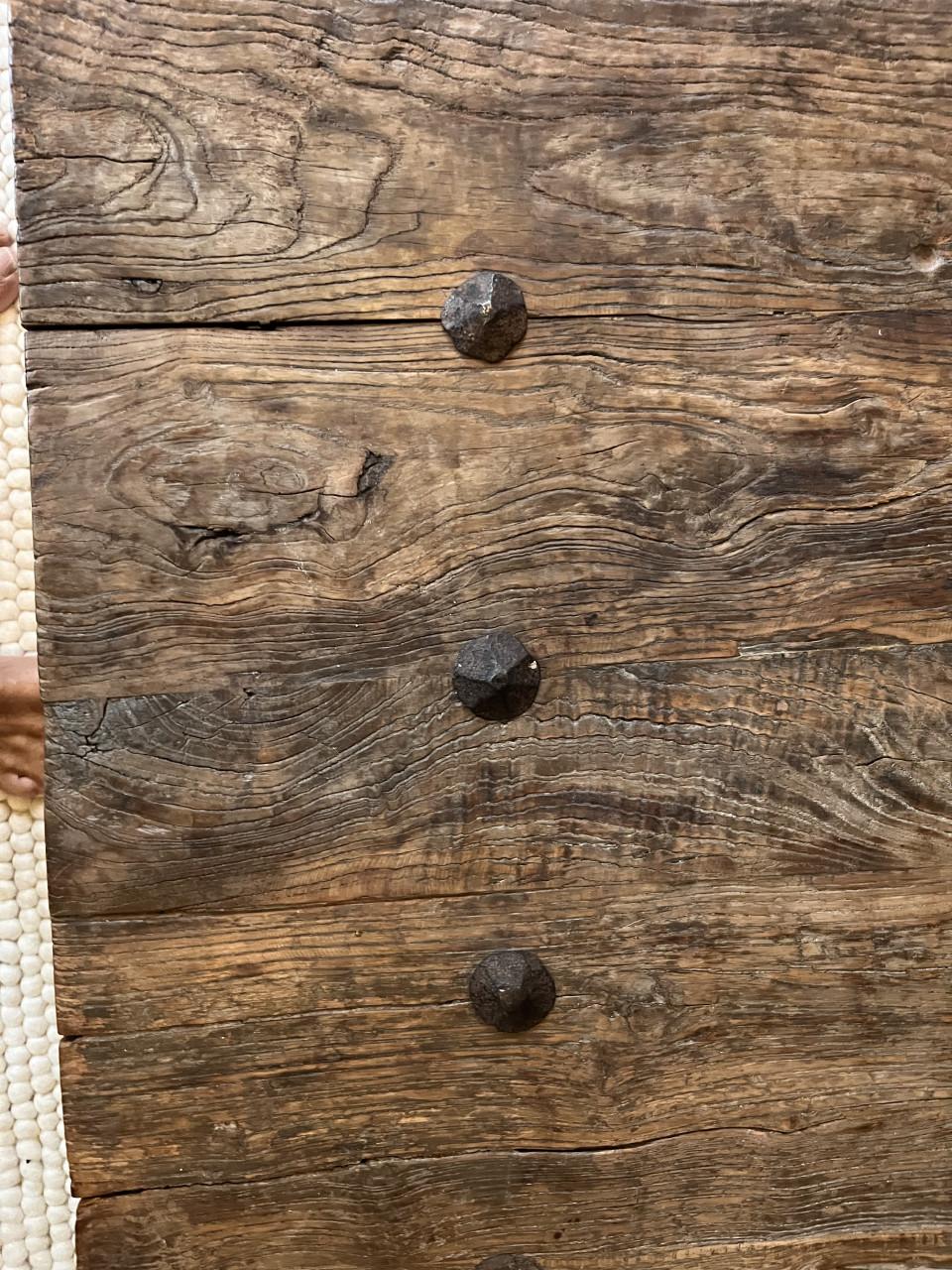 Salon Tafel antiek hout met stalen frame