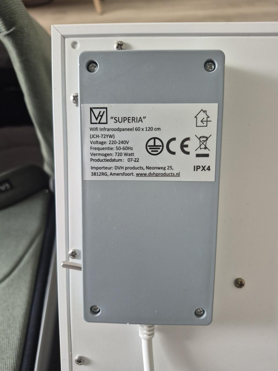 Infrarood verwarming Superia Wifi 720 watt