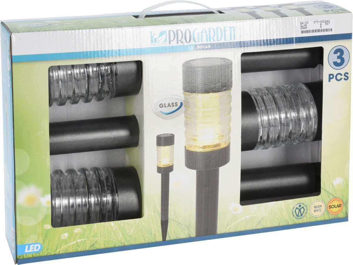 Solarlamp RVS Glas Antraciet 3 stuks verlichting