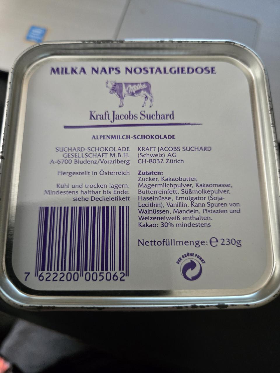 Vintage Milka Naps tinnen blik uit de "Seit 1901" serie,
