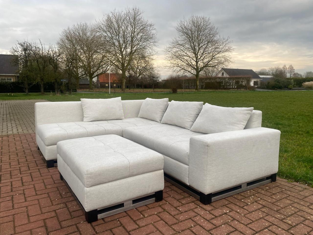 Grijze Stoffen Hoekbank met Hocker-Ruim Lounge Comfort-Gratis Levering