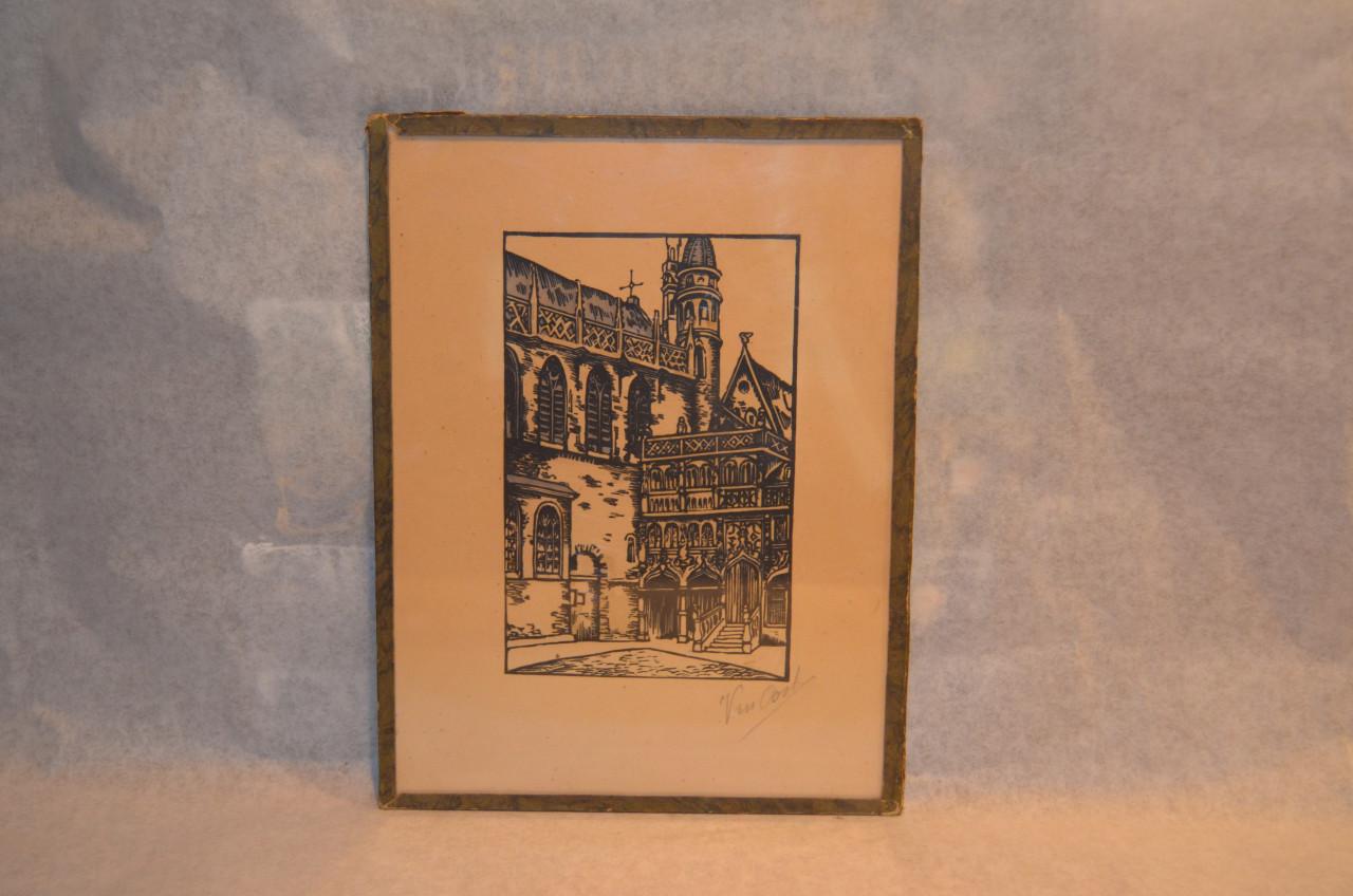 4 Etsjes gesign. 'van Oost' dorps / stadsgezichten