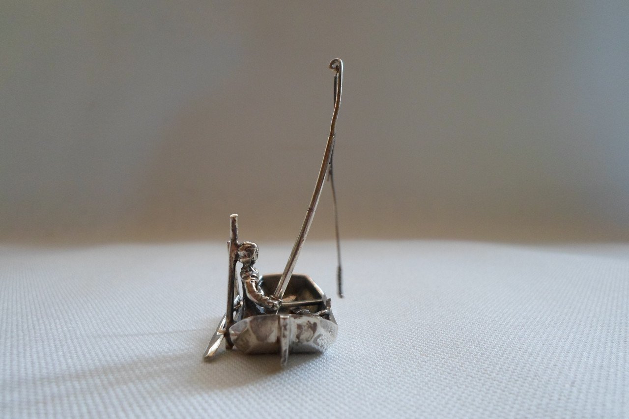 Zilver Miniatuur Visser Boot Hengel