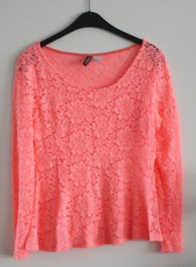 Neon roze oranje kanten shirt maat l