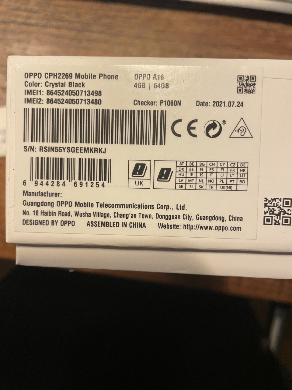 OPPO A16 64 Gb gsm Crystal black met doos