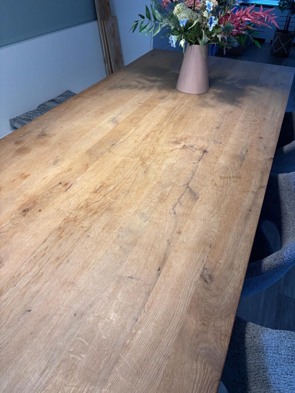 Prachtige  eikenhouten eettafel 280 cm