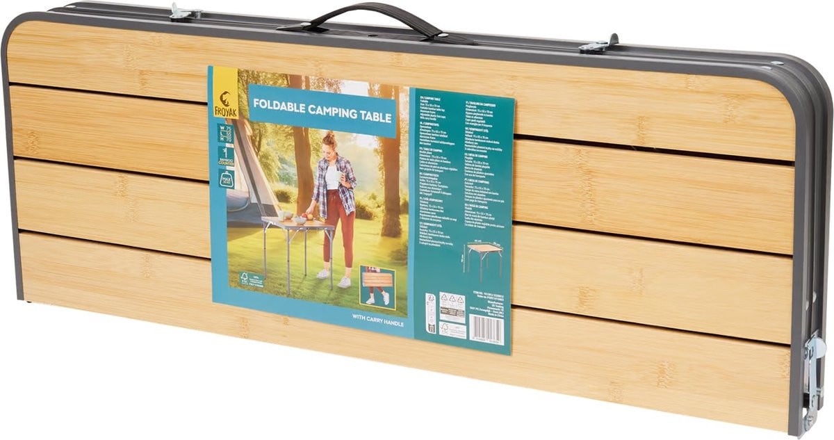 Froyak campingtafel 75 x 55 x 70 cm. Aluminium, Bamboe