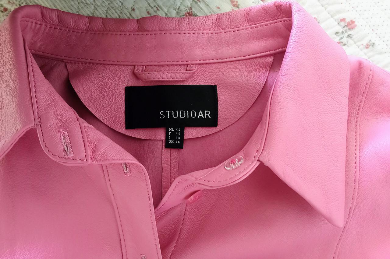 Echt leren roze bloesje