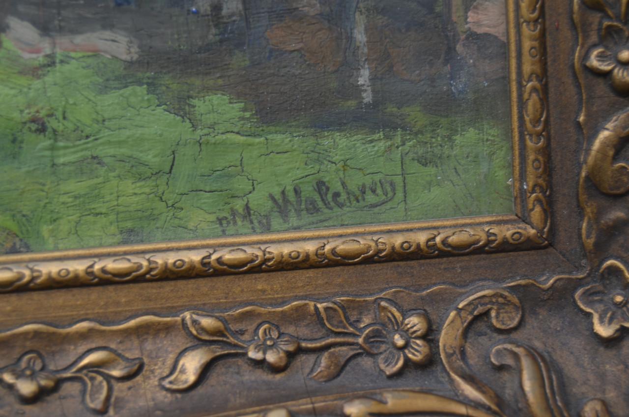 Klein olieverf Huisjes (in Veere??) 1938