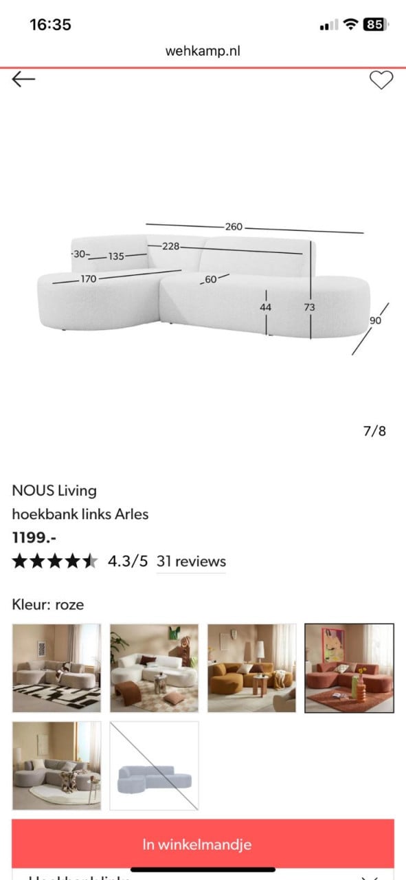 Mooie trendy crèmekleurige hoekbank, teddystof