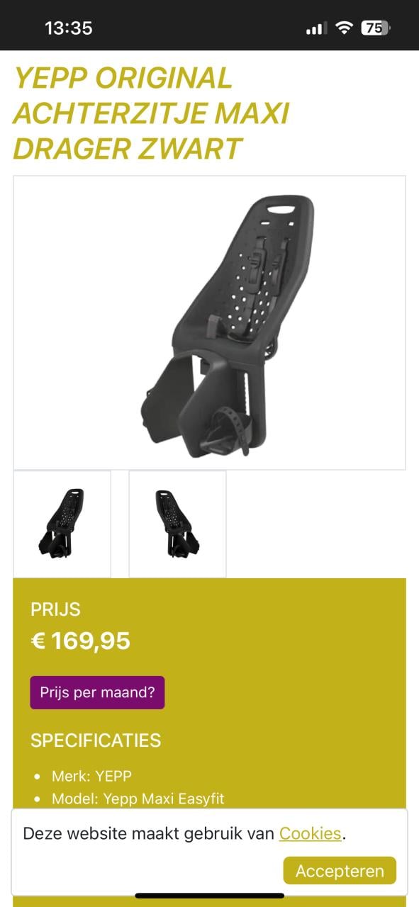 Yepp fietsstoel voor achterop