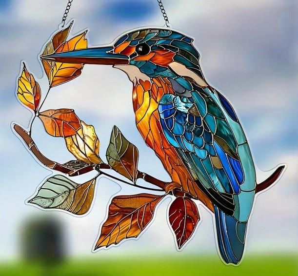 Raamhanger ijsvogel ( glas in lood stijl )