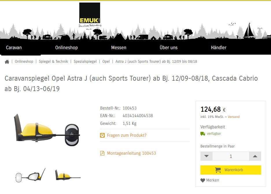 Emuk Caravanspiegels voor Opel Astra