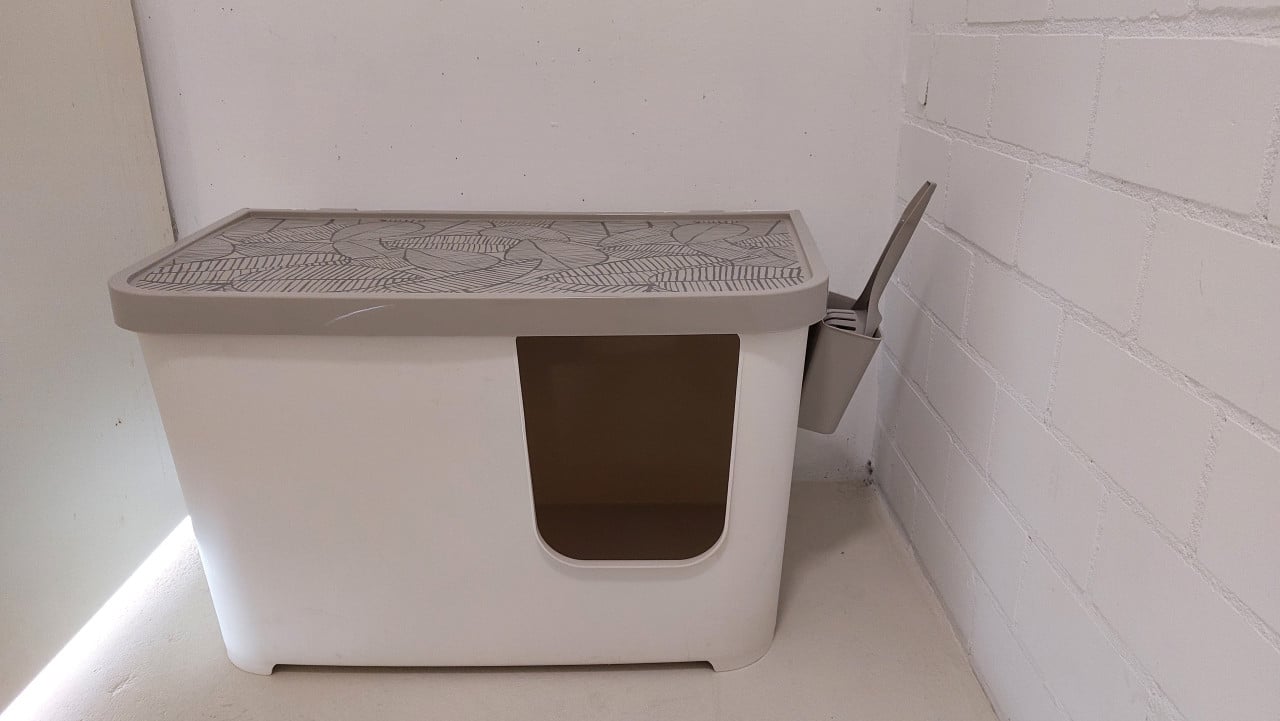 Kattenbak + uitloopmat-kattentoilet-kattenhuis-grijs wit-45x45x76