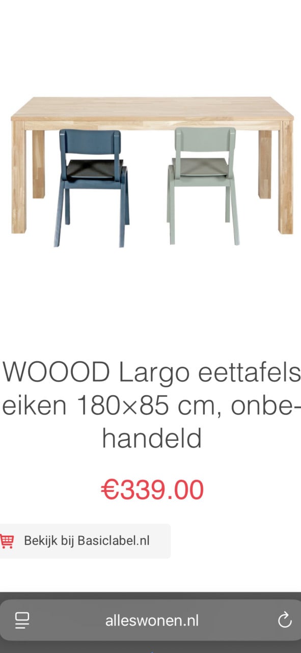 Woood Eettafel maasief eiken 180 x 85 blank
