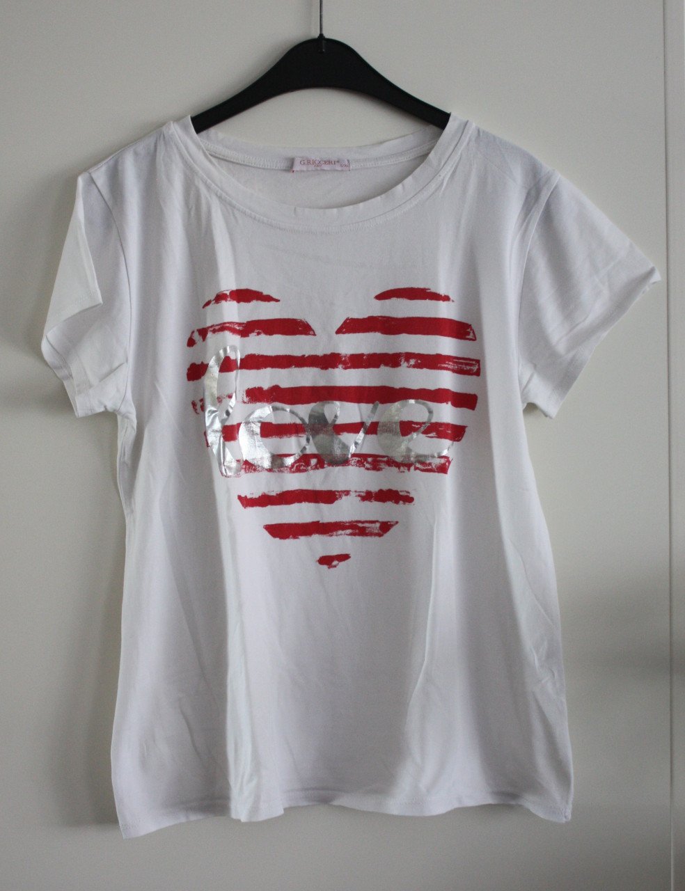 Wit tshirt met rood streept hart maat l-xl