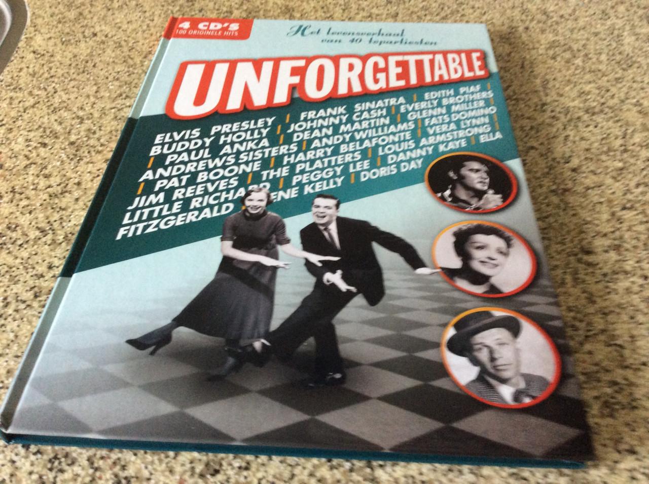 Boek met het levensverhaal van 40 topartiesten.   UNFORGETTABLE. + 4 CD’s