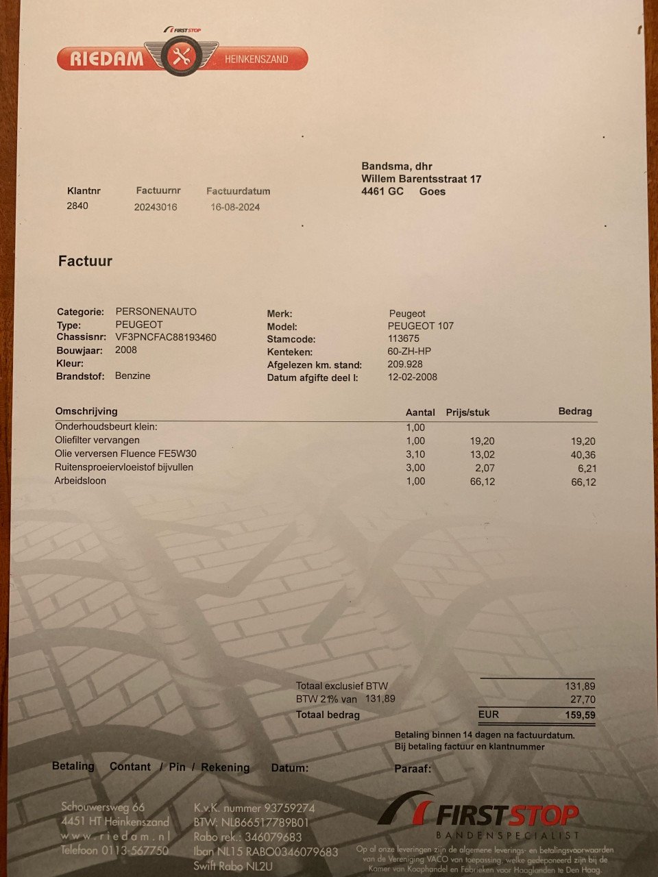 Peugeot 107 1.0 12V 5DR 2008 APK tot 16-03-2026